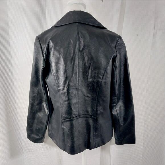 NEW YORK & CO.! BLACK GENUINE LEATHER STREAMLINED & SLEEK JACKET, COAT! SZ S - Picture 8 of 11